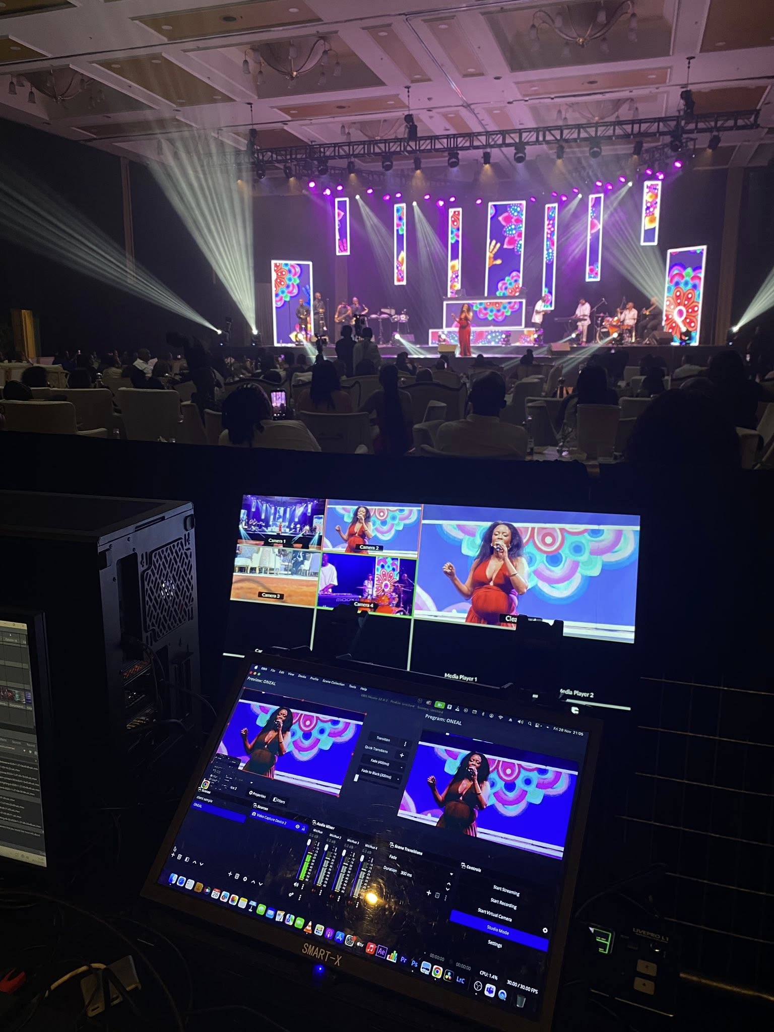 Live event production with stage and monitors